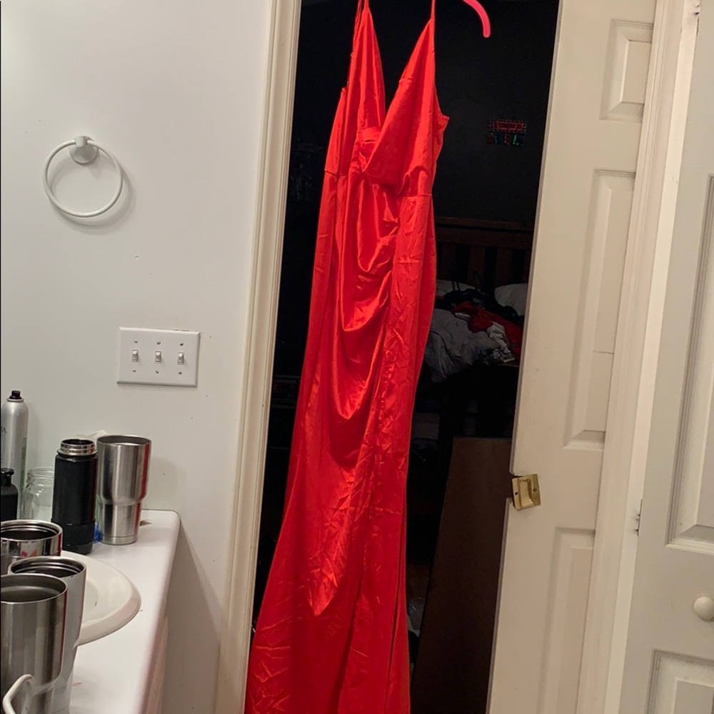 Silk red long dress size large but made like a med